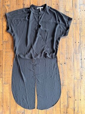 BCBGeneration Black High Low Sheer Blouse Top Size M Dramatic Hem